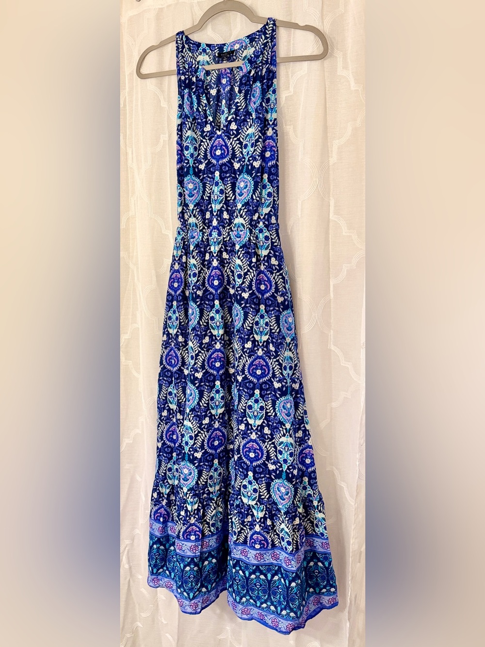 Talbots Blue Paisley Halter Maxi Dress Size 6 Sleeveless Lined Boho - Picture 4 of 16
